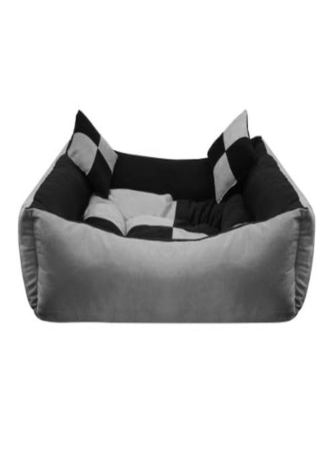 Gorgeous Reversible Super Soft Velvet Rectangular Cat Dog Pet Bed (LxWxH 60x45x22cm) (Small, Grey-Black) - Image 1